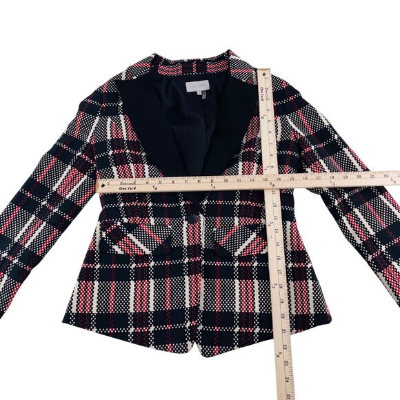 1. State Womens Plaid Blazer Jacket Size 2 Cotton/Polyester Blend Black/White/Re - Picture 3 of 6
